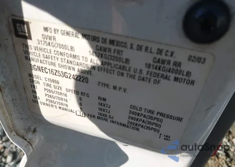 2003 Chevrolet Suburban 1500 Lt z USA, uszkodzony, nr VIN 3GNEC16Z53G242220